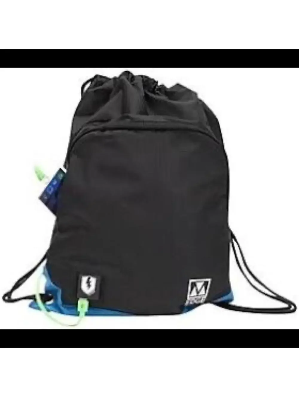 M Edge Tech Sackpack with Rechargeable portable phone battery NWT BLACK/ Blue